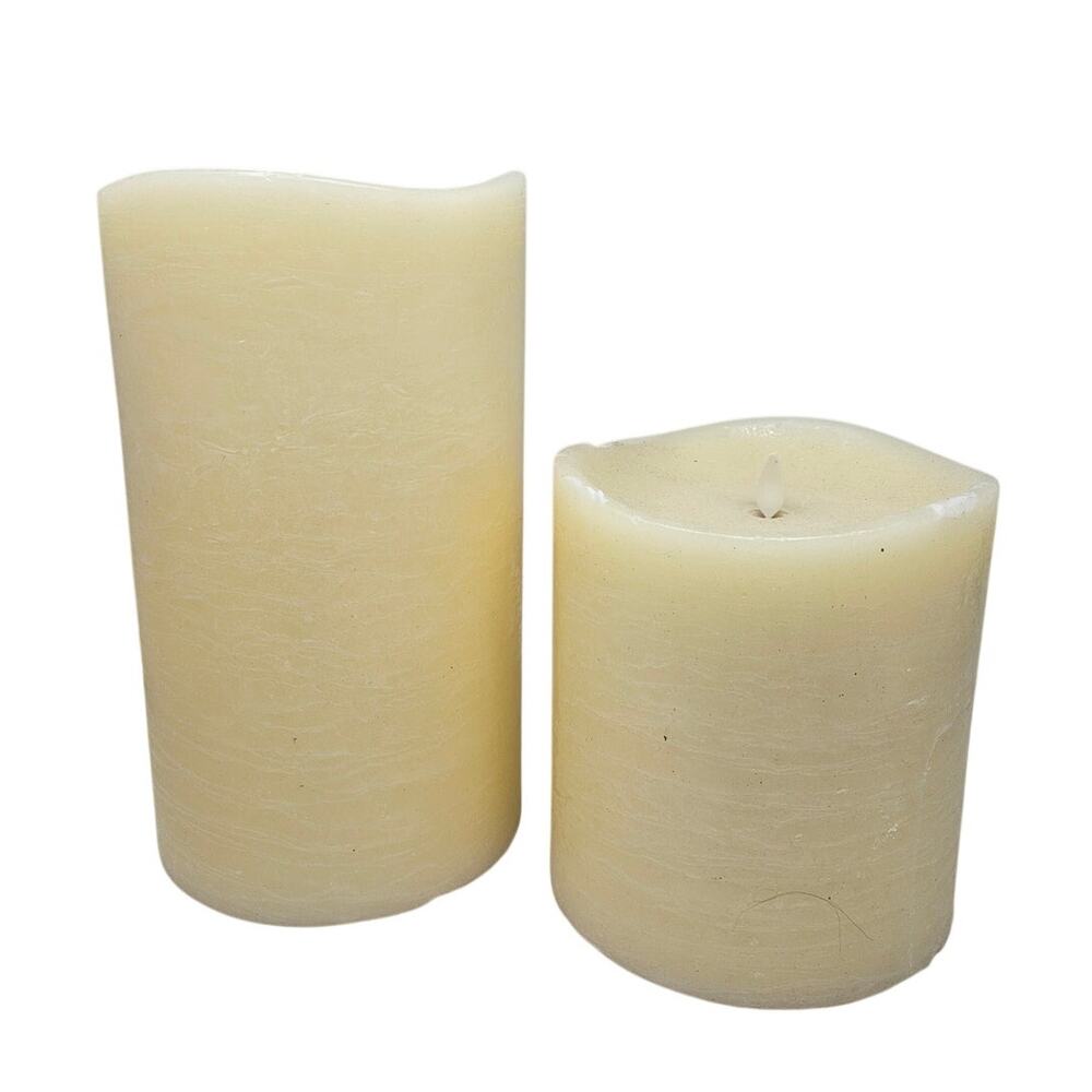 2 Luminara XL Ivory Battery Power Candle Pillar 12 in 7 in Flameless Wax Decor